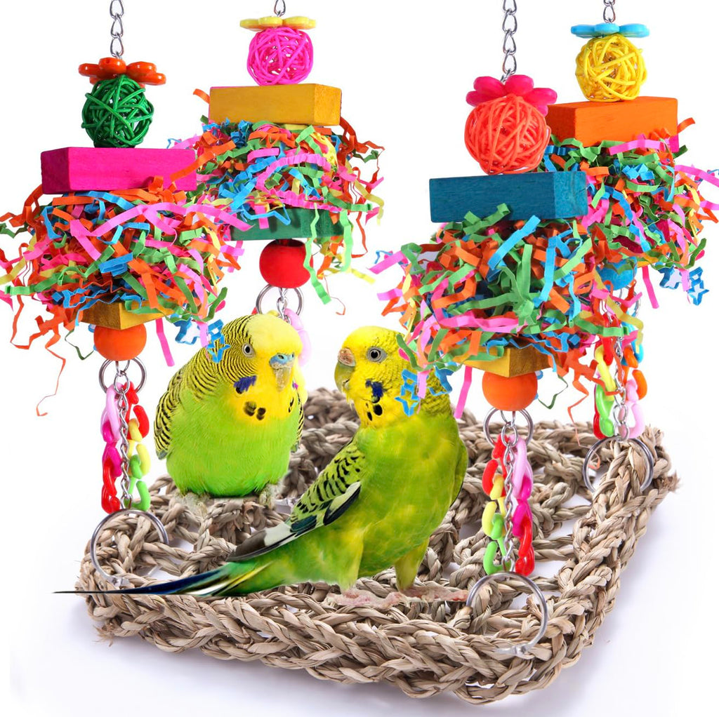 Parakeet Toys Bird Toys Conure Toys Birdcage Stands Bird Foraging Wall Seagrass Woven Hammock Swing Mat for Lovebirds,Cockatiel,Budgie and Other
