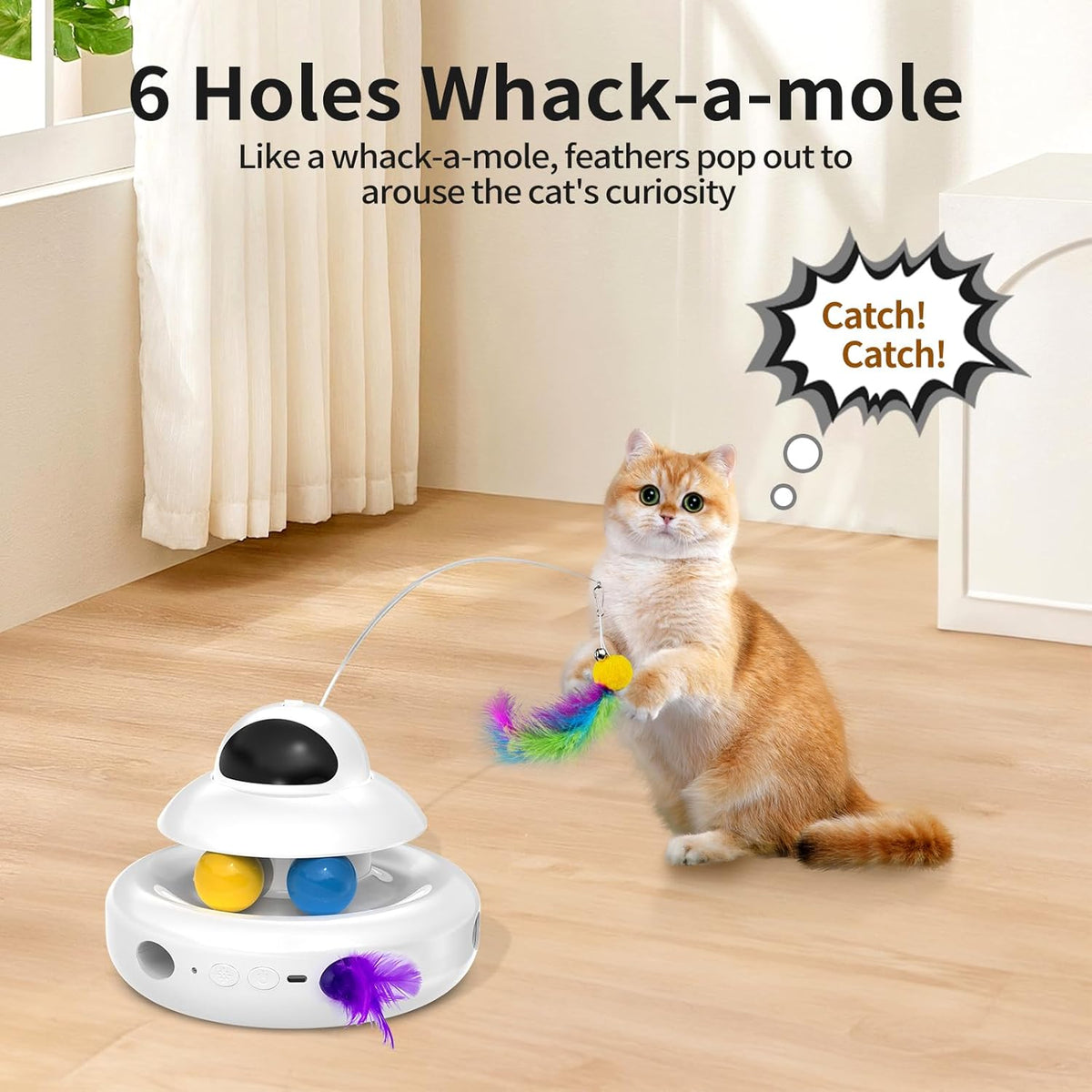 Interactive Cat Toys for Indoor Cats,4-in-1 Automatic Kitten Toy with Laser, Fluttering Butterfly, Moving Feather & Track Balls, USB Rechargeable