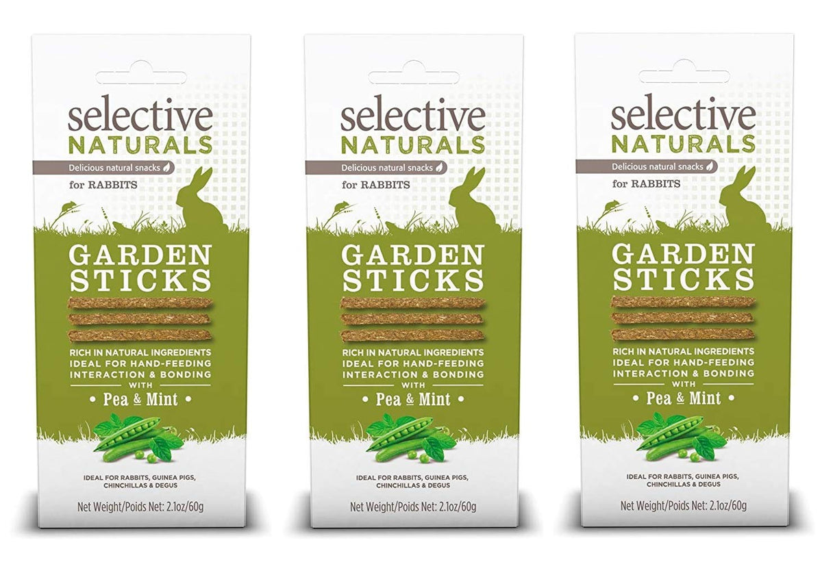 Supreme Petfoods 3 Pack of Selective Naturals Garden Sticks Rabbit Treats, 2.1 Ounces each, with Pea and Mint