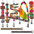 Bissap Bird Chew Toys, 7 Packs Parakeet Natural Wood Toys Parrot Hanging Cage Toy Perch Stand for Small Birds Conure Cockatiel Parrotlet Lovebird