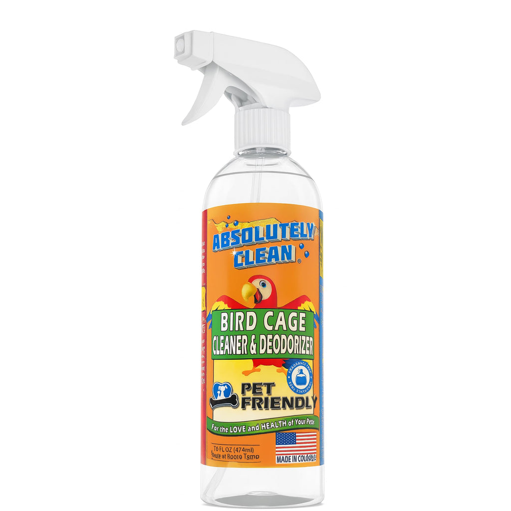 Absolutely Clean Amazing Bird Cage Cleaner and Deodorizer - Just Spray/Wipe - Safely & Easily Removes Bird Messes Quickly and Easily - Made in The US