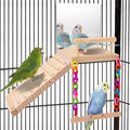 KyoukiBird Perch Platform Bird Toys with Bird Mirror Climbing Ladder Swing, Parakeet Cage Accessories - for Cockatiels, Lovebirds, Budgies,Pacific
