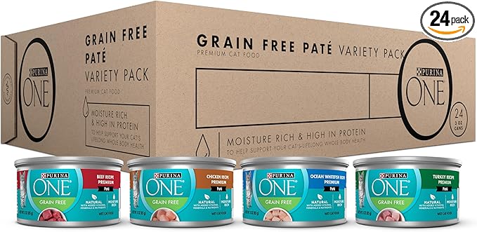 Purina ONE High Protein, Grain Free Pate Wet Cat Food Variety Pack, Grain Free Formula - (Pack of 24) 3 oz. Cans