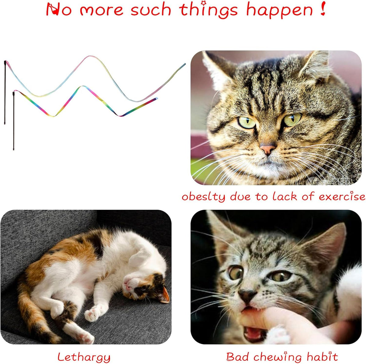 Cat Wand Toys Interactive Kitten Toys for Indoor Cats Colorful Teaser Wand String for Exercise Kitten Stick Kitty Rope Toy Rainbow Ribbon Cat Charmer