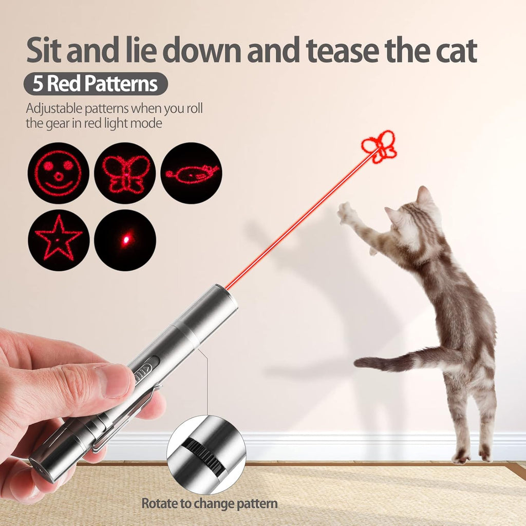 Laser Pointer Cat Toy, Interactive Toy with Red Dot LED Light Pointer, Long Range 3 Modes Projection Playpen for Kitten Interaction,USB Recharge