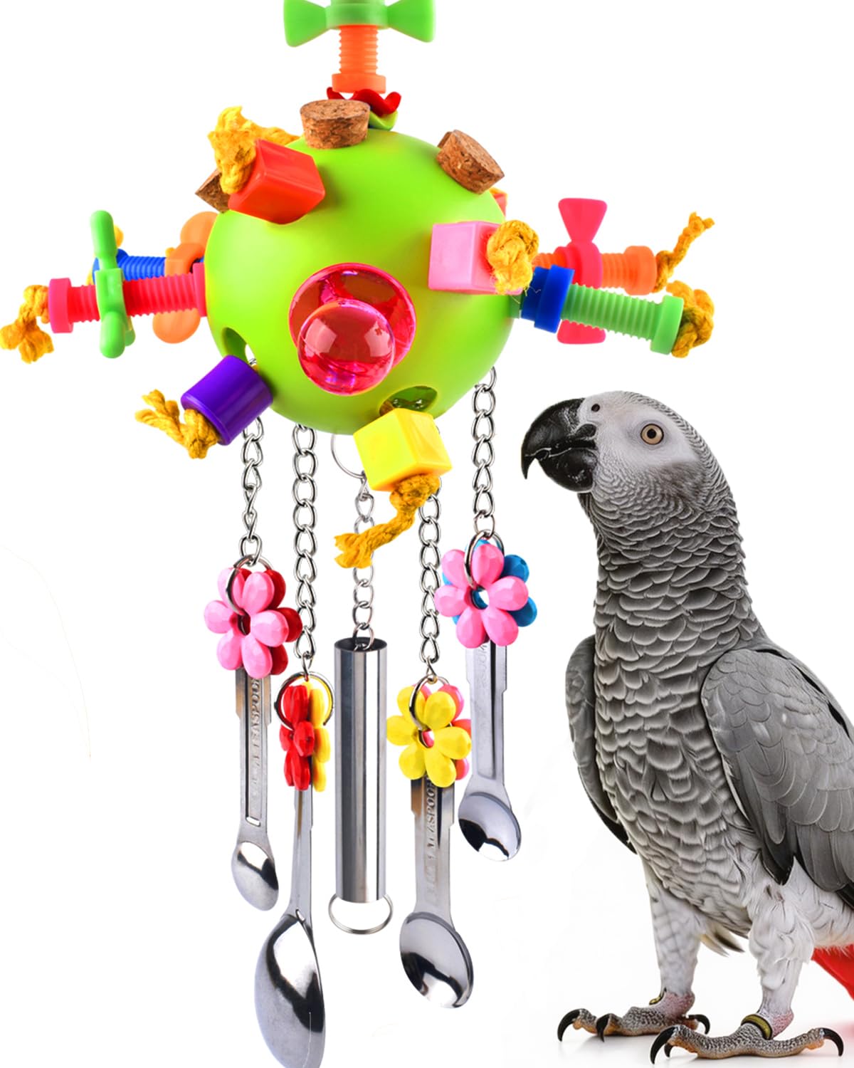 KATUMO Bird Toys, Parrot Pull Spoons Toys for Conure Cage Parakeet Cockatiel Quarker African Grey Mini Macaw  Parrots Cockatoo Small to Medium Birds
