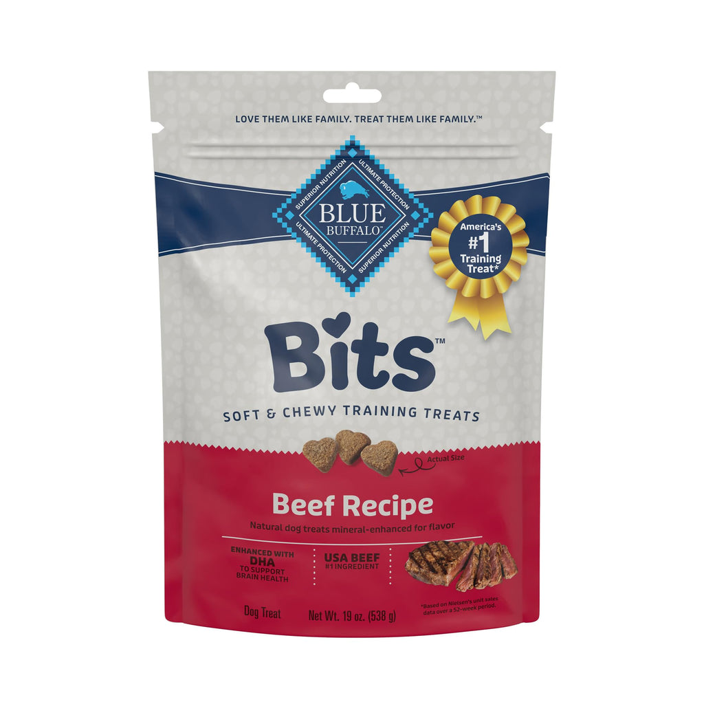 Blue Buffalo Bits Soft Dog Treats for Training, Made with Natural Ingredients & Enhanced with DHA, Beef Recipe, 19-oz Bag