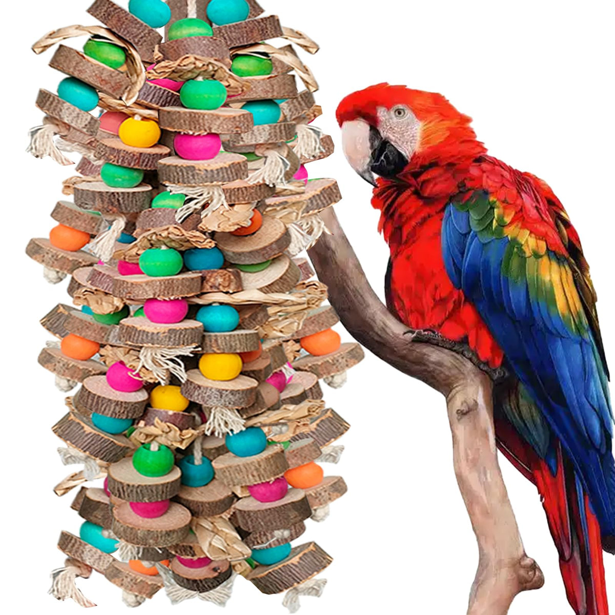 Parrot Toys for Large Birds, Multicolored Wooden Blocks Bird Chewing Toy Parrot Cage Bite Toy or Macaws Cokatoos African Grey and Large Medium Birds