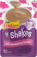 Purina Friskies Pureed Cat Food Topper, Lil’ Shakes With Scrumptious Salmon Lickable Cat Treats - (Pack of 16) 1.55 oz. Pouches