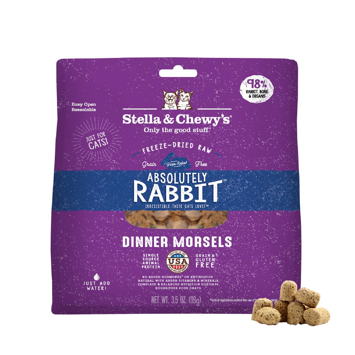Stella & Chewy's Freeze-Dried Raw Cat Dinner Morsels - Premium Rabbit Recipe with 98% Responsibly-Sourced Meat & Organs - Natural Grain-Free Cat
