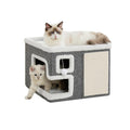 Cat Houses for Indoor Cats, Covered Cave Bed with Scratch Pad and Fluffy Ball, Foldable Cat Hideaway Condo for Large Cats, Modern Kitten