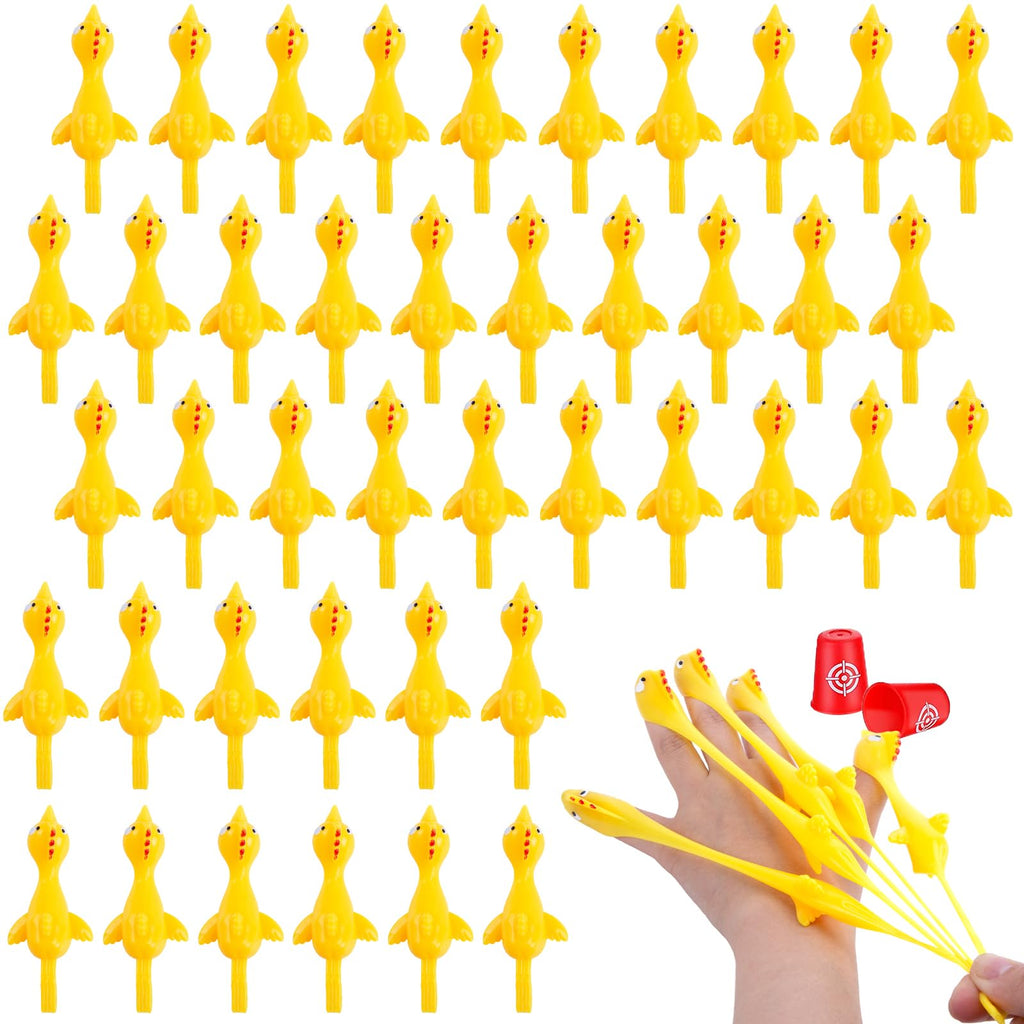 POPLAY 42PCS Flying Chicken Slingshot, Party Favors Treasure Box Toys for Kids, Flicking Rubber Chickens Finger Toys for Birthday Party Activity