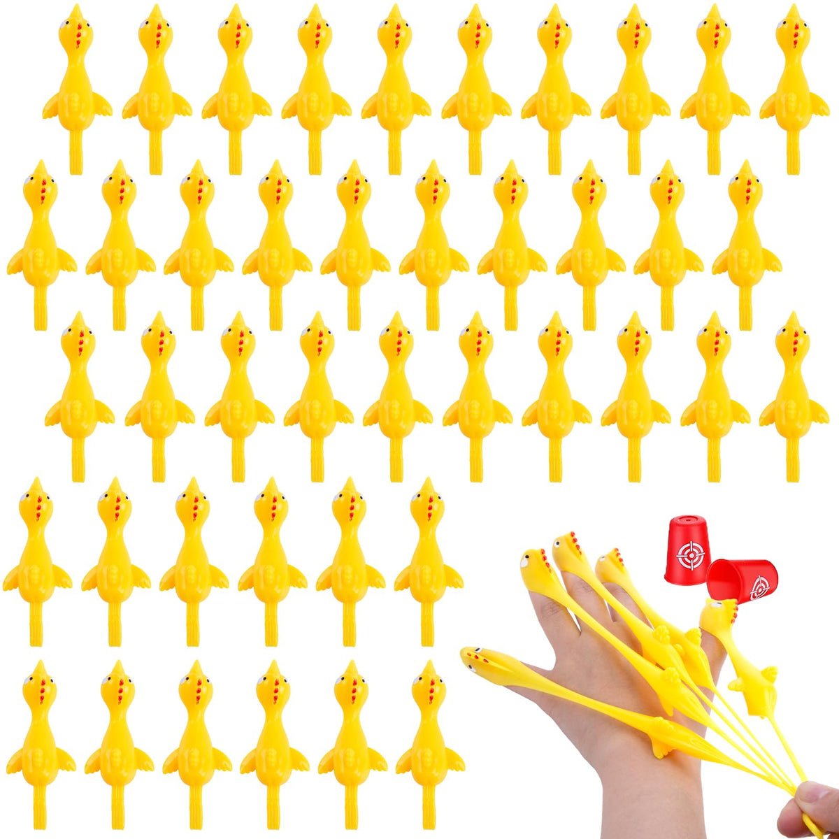 POPLAY 42PCS Flying Chicken Slingshot, Party Favors Treasure Box Toys for Kids, Flicking Rubber Chickens Finger Toys for Birthday Party Activity