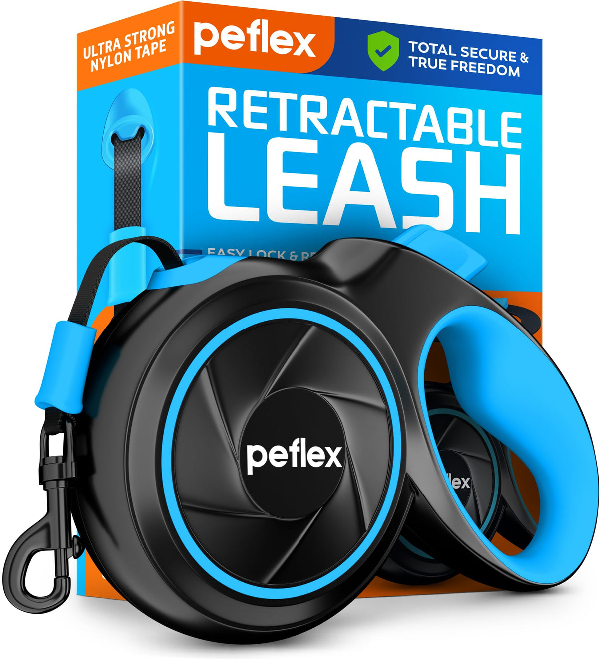 16.4 ft Retractable Dog Leash for Dogs 10–100 lbs - Heavy Duty Tape Leash with Strong Nylon Tape - 360° Swivel Control - One-Click Brake & Lock