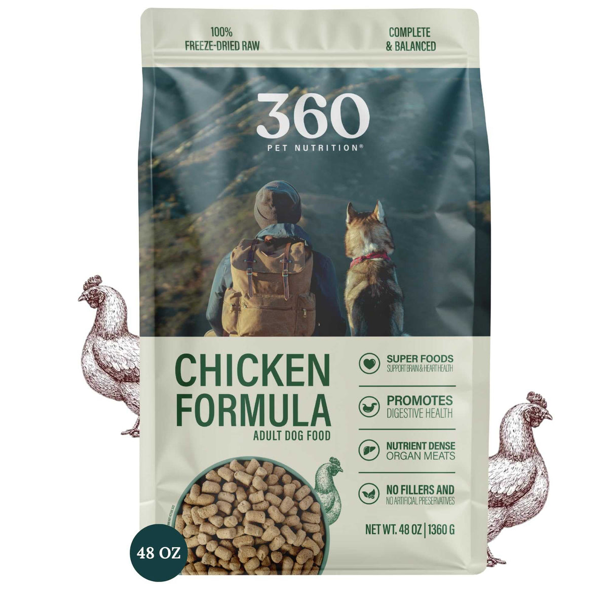 360 Pet Nutrition Freeze-Dried Raw Dog Food – Chicken, Grain-Free, 48 oz