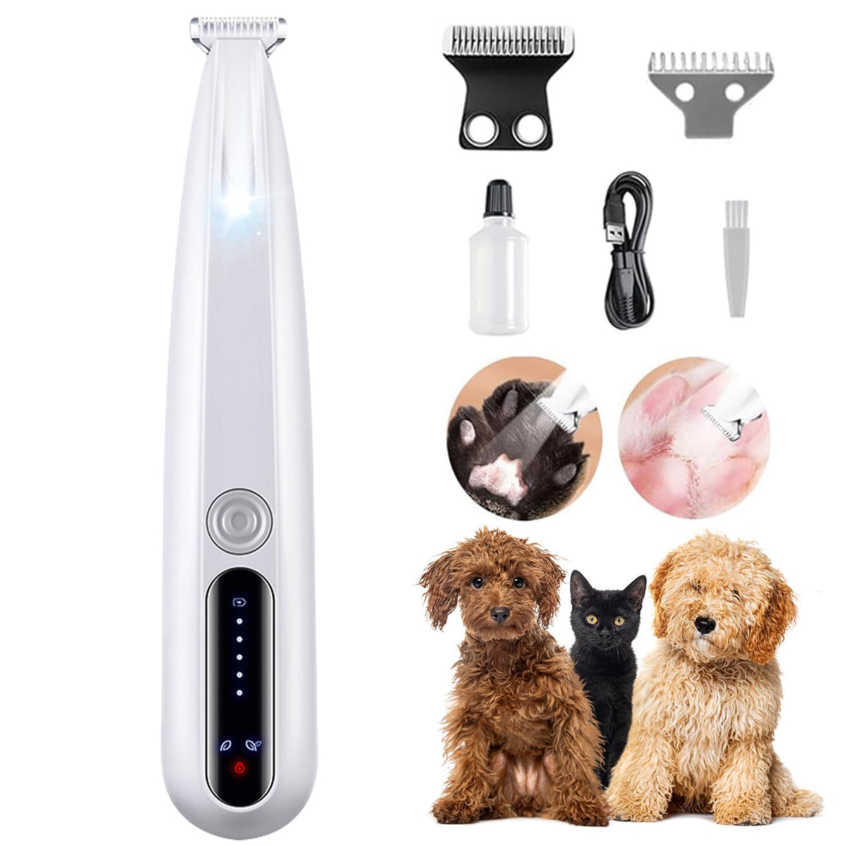 2026 New Pet Precision Trimmer, Dog Paw Trimmer with LED Light, Low Noise, IP68 Waterproof, Dual-Speed Motor, Suit for Trimming Paw, Ear, Face, Butt