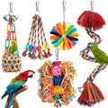 Bird Toys Rope Perch with Bell Colorful Bird Chewing Shredding Foraging Toys Parrot Swing Climbing Standing Hanging Toys Cage Accessories for Conure