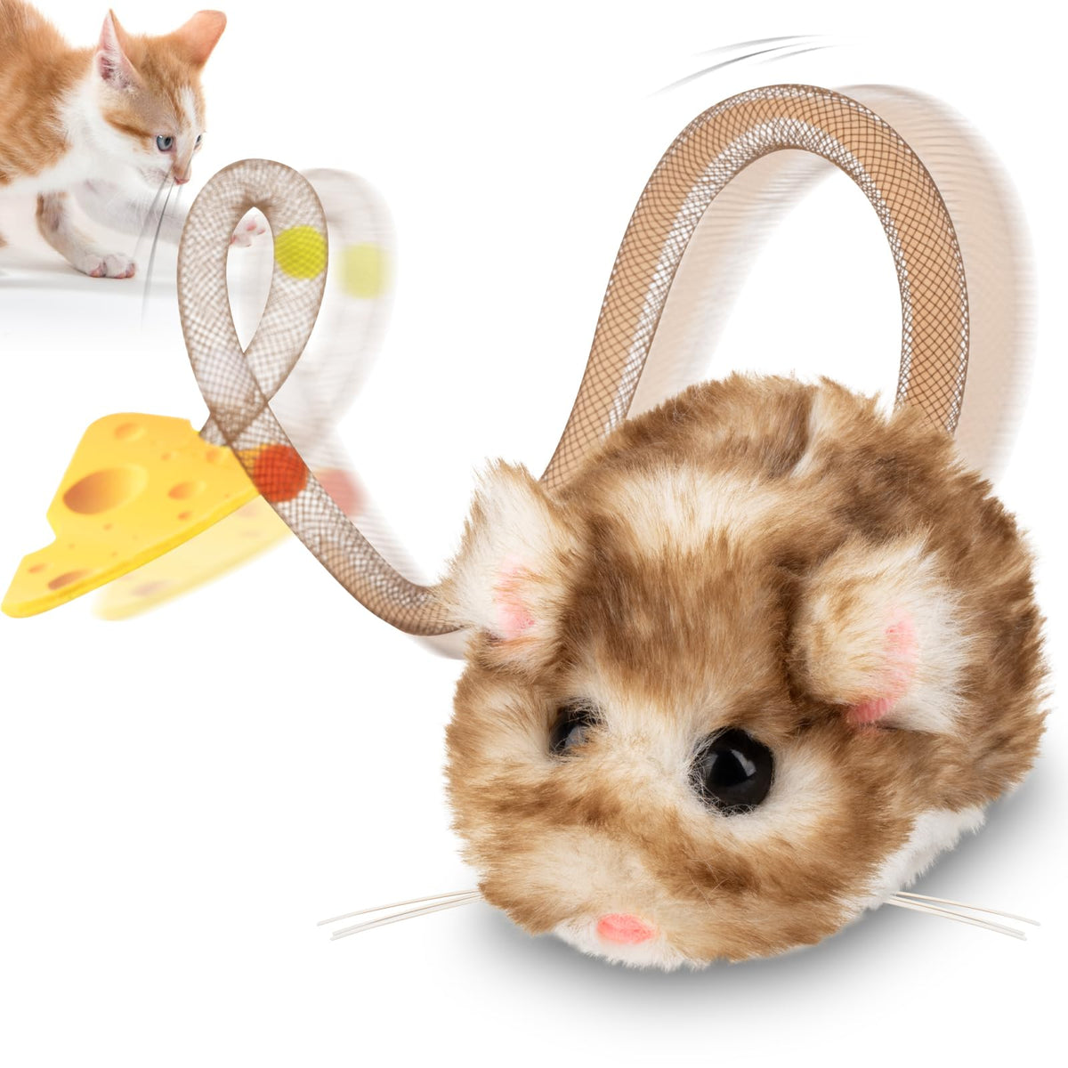 Migipaws Interactive MigiMouse Cat Toy 360° Rolling & Spin with Mesh Plastic Tail for Indoor Cats Smart Motion Sensor, Realistic Squeak, Rechargeable