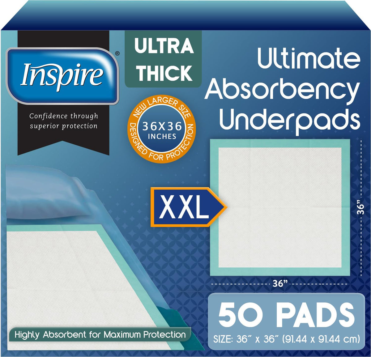 Inspire Super Absorbent Disposable Bed Pads for Chronic Incontinence Ultra Thick and Absorbent Bed Pads Disposable Adult | Pee Pads for Adults (36" X