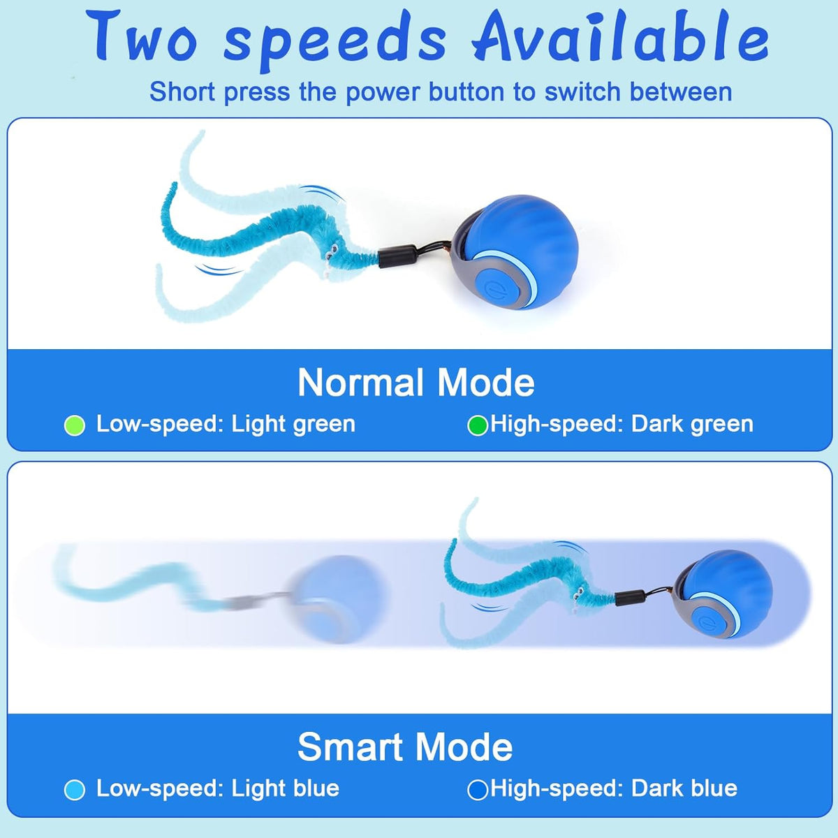 BABORUI Interactive Cat Toy Ball - Automatic Interactive Cat Toys for Indoor Cats with 3 Tails, 2 Speeds Rechargeable Cat Enrichment Toys for