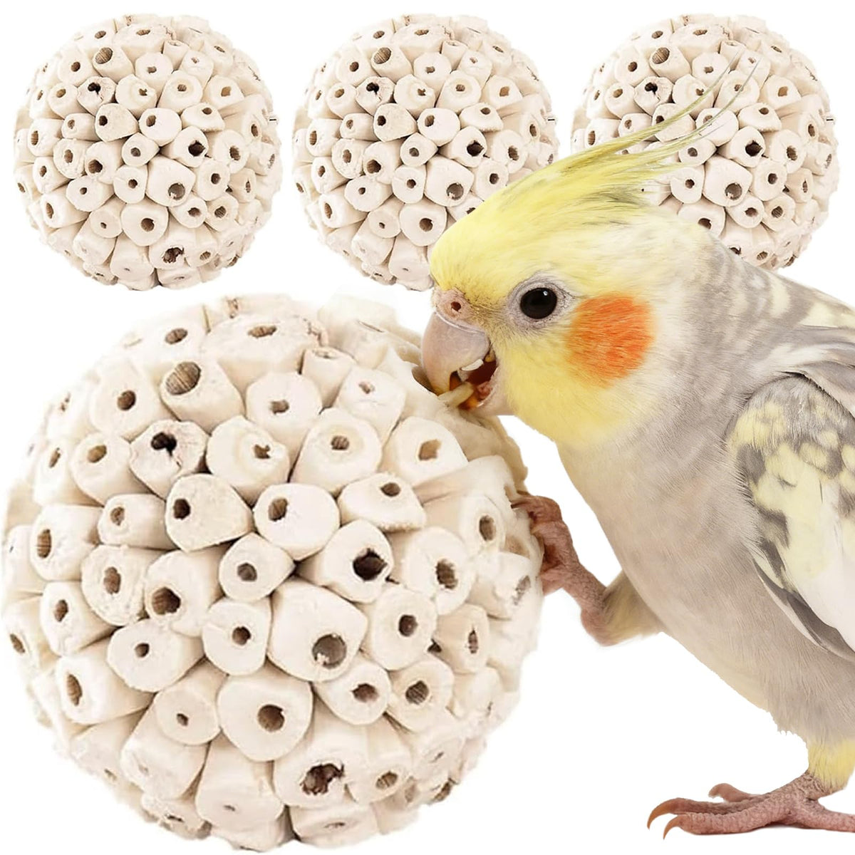 4PCS Bird Toys Sola Balls 2.36'' - Bird Foraging Toy, Sola Atta Ball, Parrot Chew Shred Toy for Sharpening Claws & Beaks for Cockatiel, Parakeets