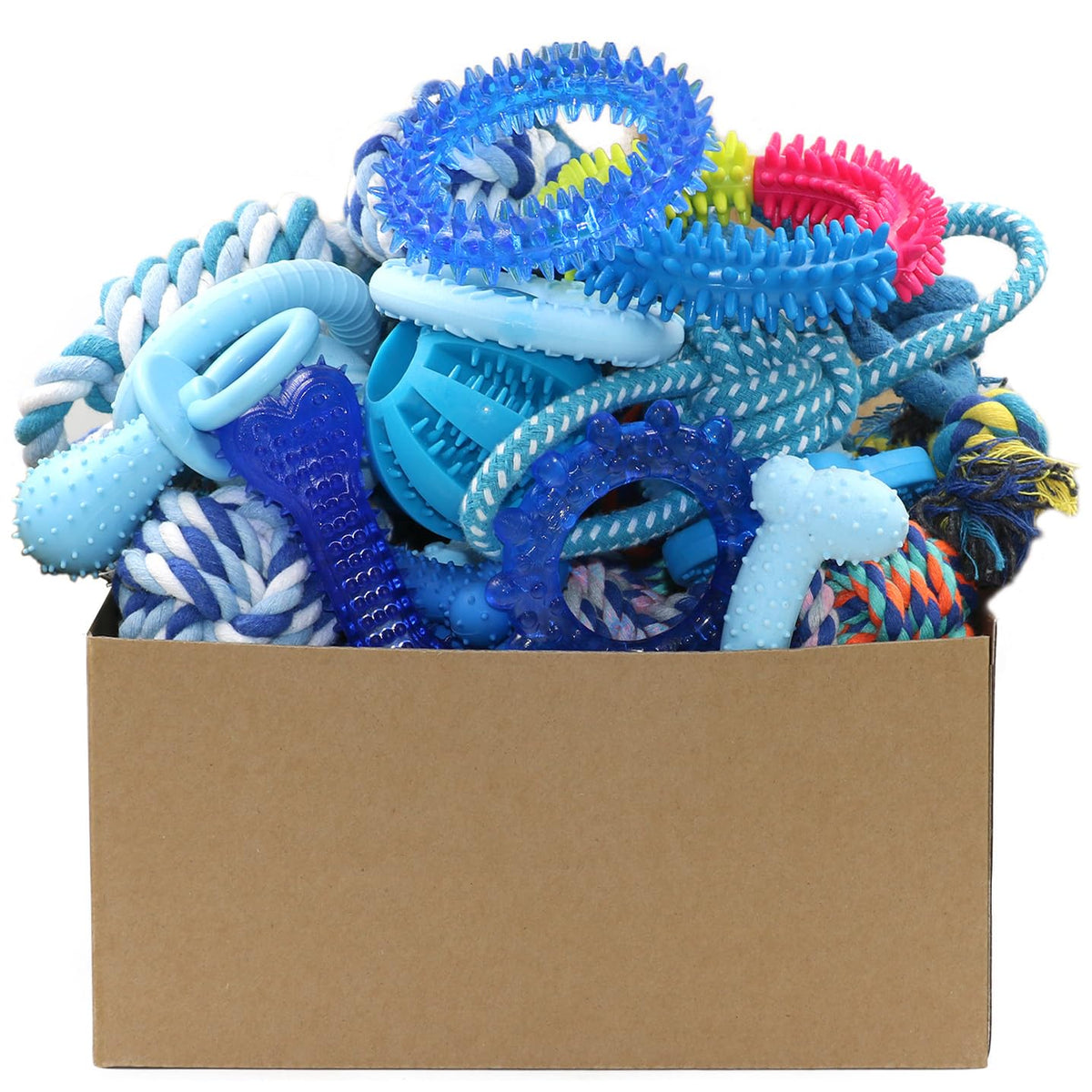 Beiker 20 Pack Puppy Chew Toys - Blue Dog Teething Toys for Puppies, Puppy Teething Rings and Ropes, Rubber Toy Bundle for Small Dogs, Cute