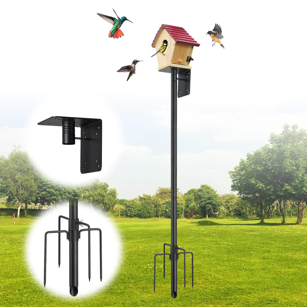Bird House Pole,74 Inch Heavy Duty Bird Feeder Pole Mount Kit for Outdoors, 5-Prong Base, Splicing Adjustable Feeding Stand Station for Birds