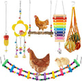 Longer Chain Chicken Toys for Coop Accessories 7PCS, Chicken Swing Ladder Perch roosts, Chicken Xylophone Mirror with Bells Vegetable Fruits Hanging