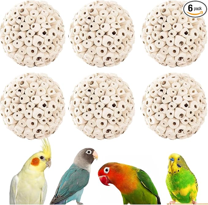Bird Toys Sola Balls 2.36'' - 6PCS, Bird Foraging Toy, Soft Sola Atta Ball, Parrot Chew Shred Toy for Sharpening Claws and Beaks for Cockatiel