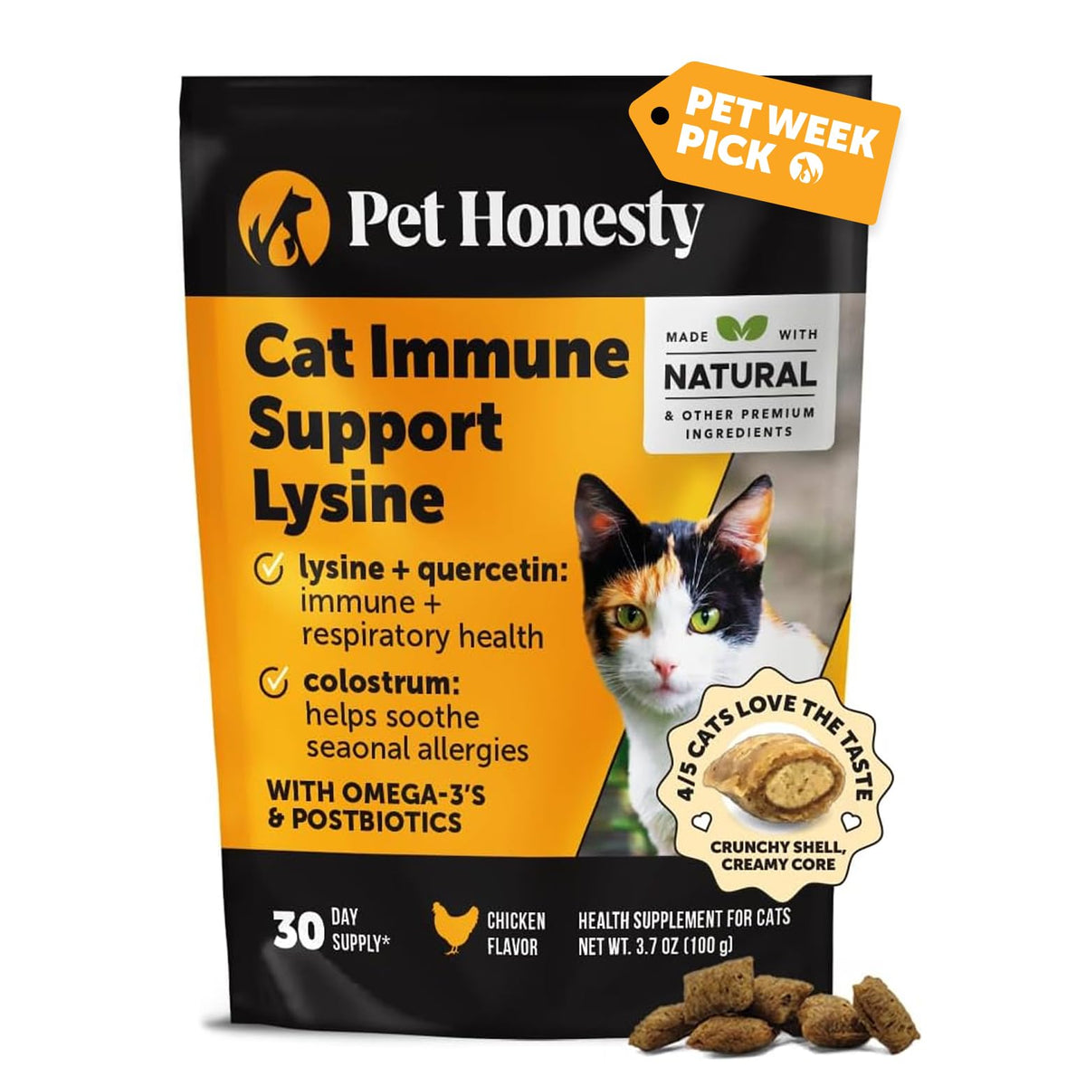 Cat Immune Support Lysine – Allergy Relief & Immune Health Supplement for Cats with L-Lysine, Colostrum, Quercetin & Omega-3 – Soothes Sneezing