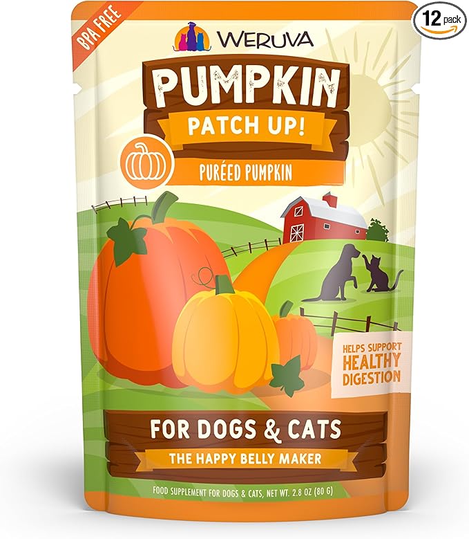 Weruva Pumpkin Patch Up!, Pumpkin Puree Pet Food Supplement for Dogs & Cats, 2.80oz Pouch (Pack of 12)