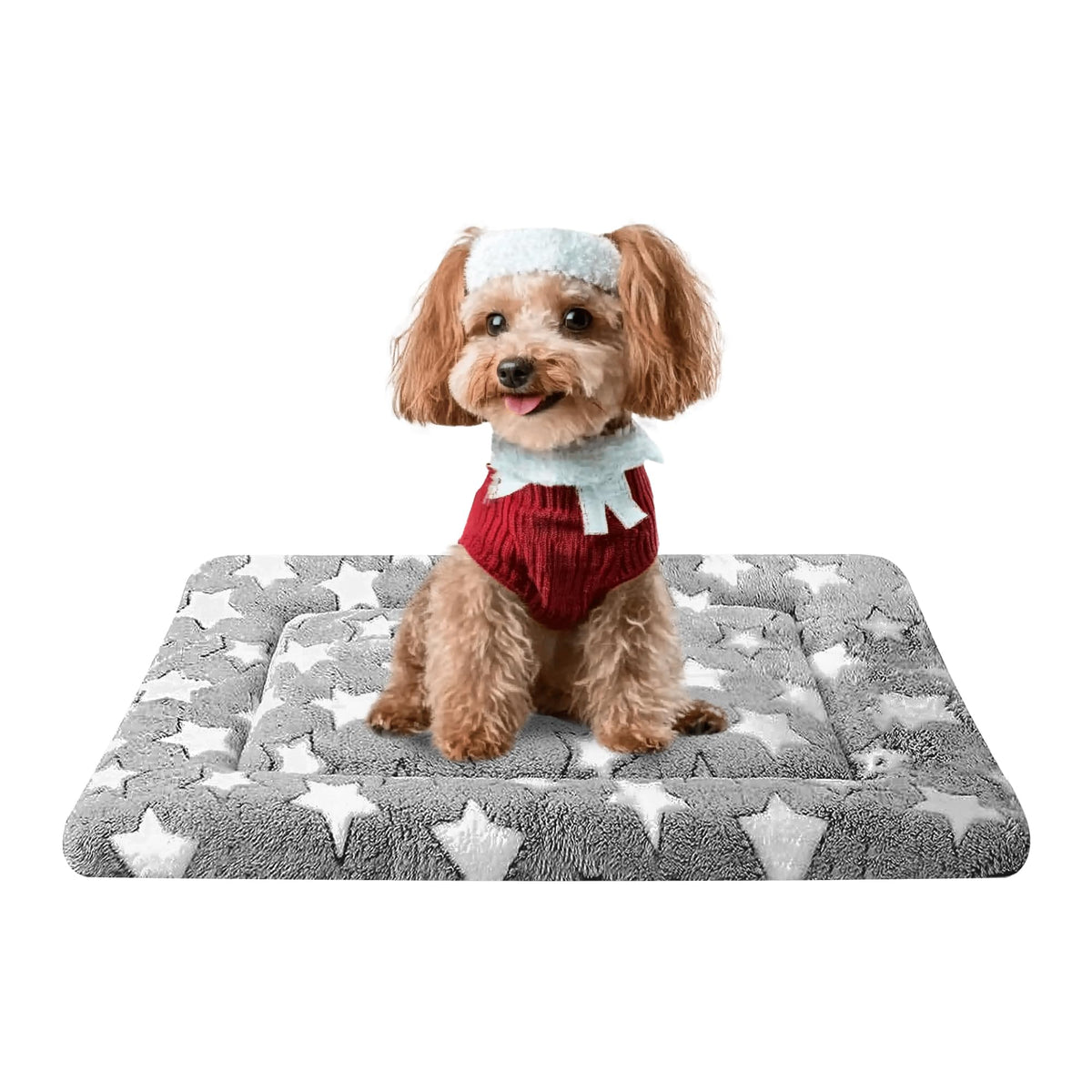 Dog Bed Mat, Reversible Crate Pad & Cute Dog Bed - Machine Washable Kennel Mat with Ultra Soft for Small Dogs (Cool/Warm), 24" x 18", Grey&Star