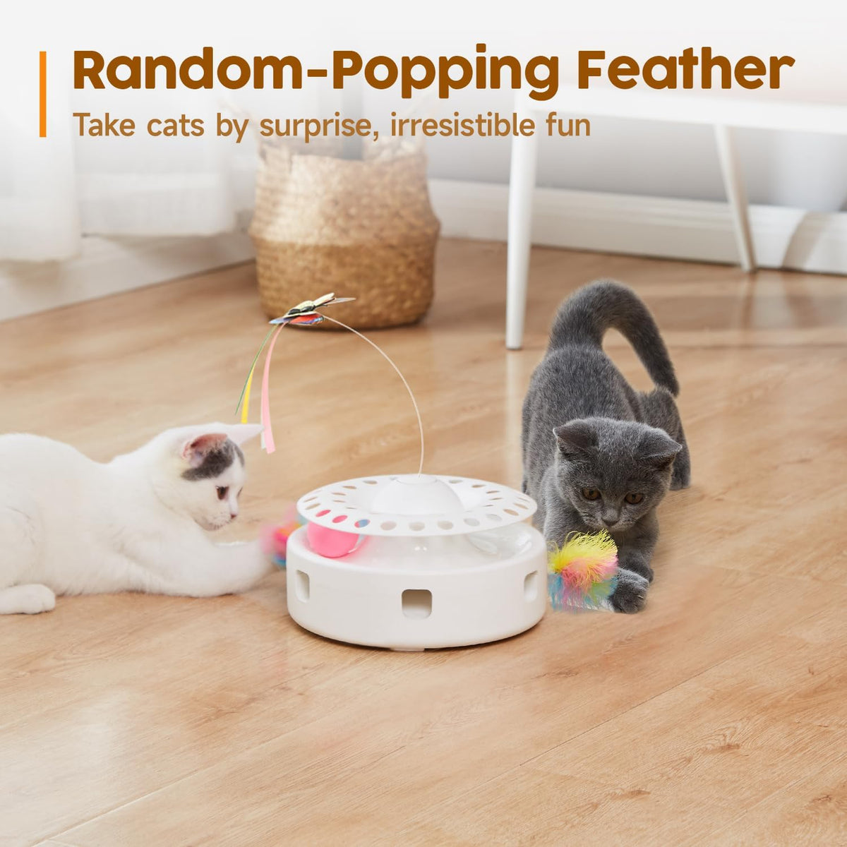 Potaroma Cat Toys 3in1 Automatic Interactive Kitten Toy, Fluttering Butterfly, Moving Feather, Track Balls, Dual Power Supplies, USB Powered, Indoor