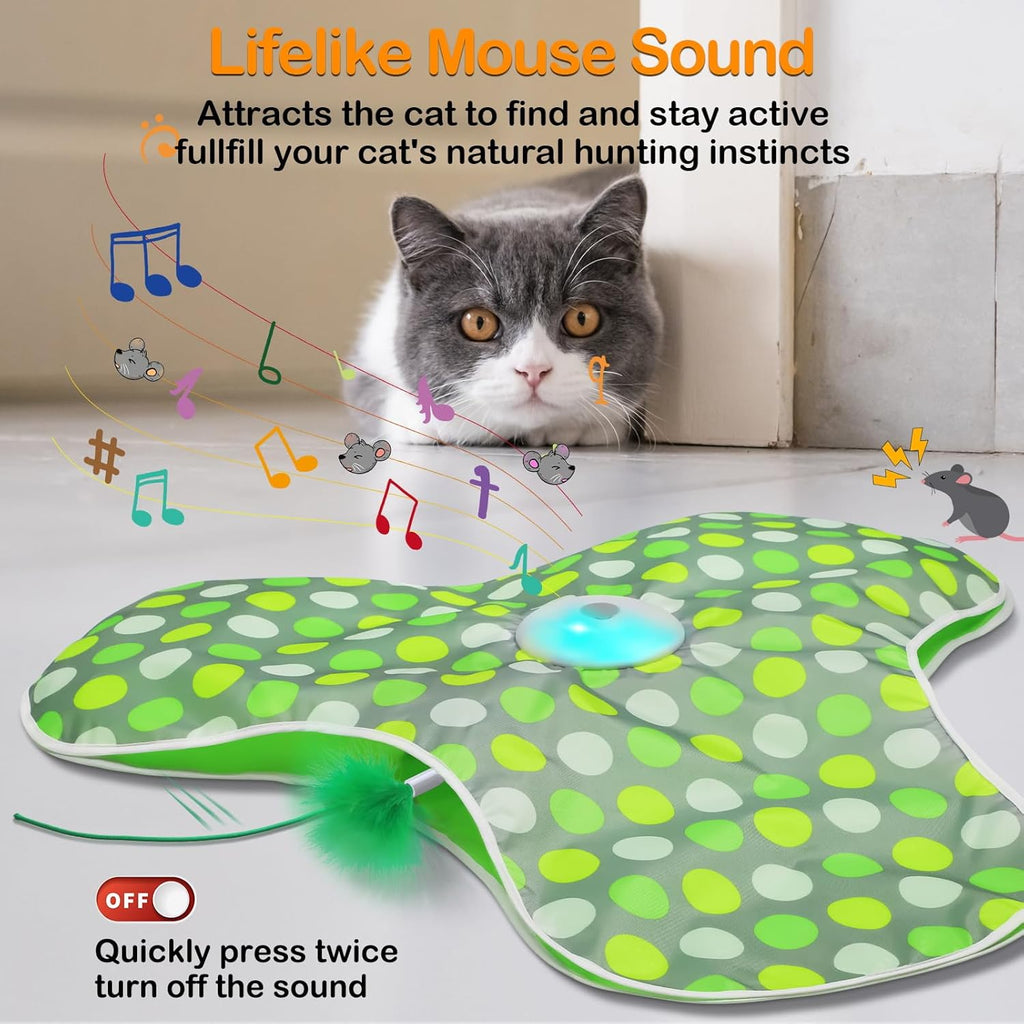 Interactive Cat Toys Rechargeable,Moving Concealed Feathers,Real Mouse Squeaky,Touch Activated Cat Kitten Toy Exercise Toys for Indoor Bored Adult