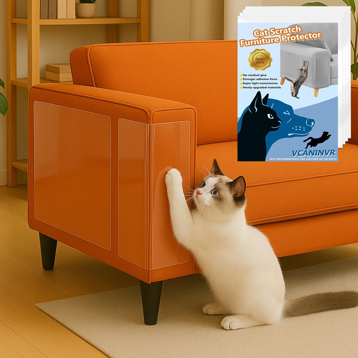 12 Pack Cat Scratch Furniture Protector Anti-Scratch Deterrent Tapes Premium Cat Couch Protector with Strong Stickiness No-Residue for Couch Doors