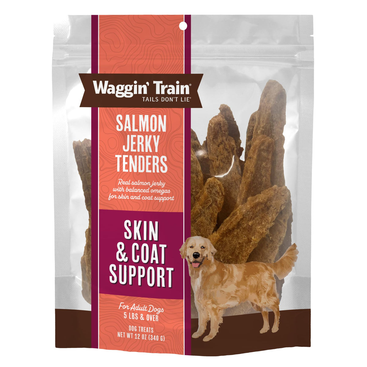 Waggin' Train Salmon Jerky Dog Treats for Skin and Coat Support, Made with 100% Real Salmon, No Grains and No Artificial Flavors or Colors, High