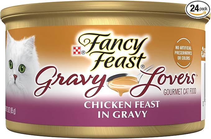 Purina Fancy Feast Gravy Lovers Chicken Feast in Grilled Gourmet Wet Cat Food – (Pack of 24) 3 oz. Cans