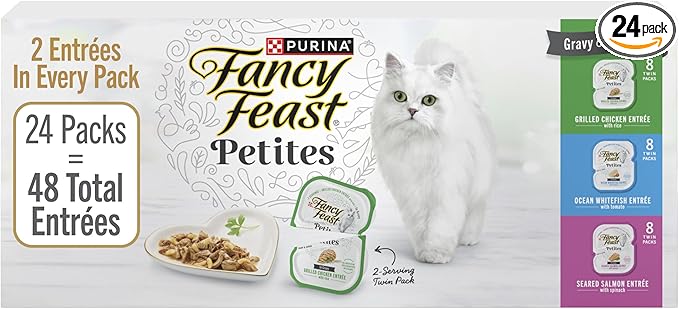 Purina Fancy Feast Gourmet Wet Cat Food Variety Pack, Petites Gravy Collection, break-apart tubs, 48 servings - (Pack of 24) 2.8 oz. Tubs