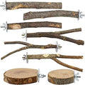 8-Piece Set Natural Wood Bird Perches - Wooden Parrot Stand with Fork Toys, Hanging Multi-Branch Platform, Hammock Swing - Suitable for Parakeets