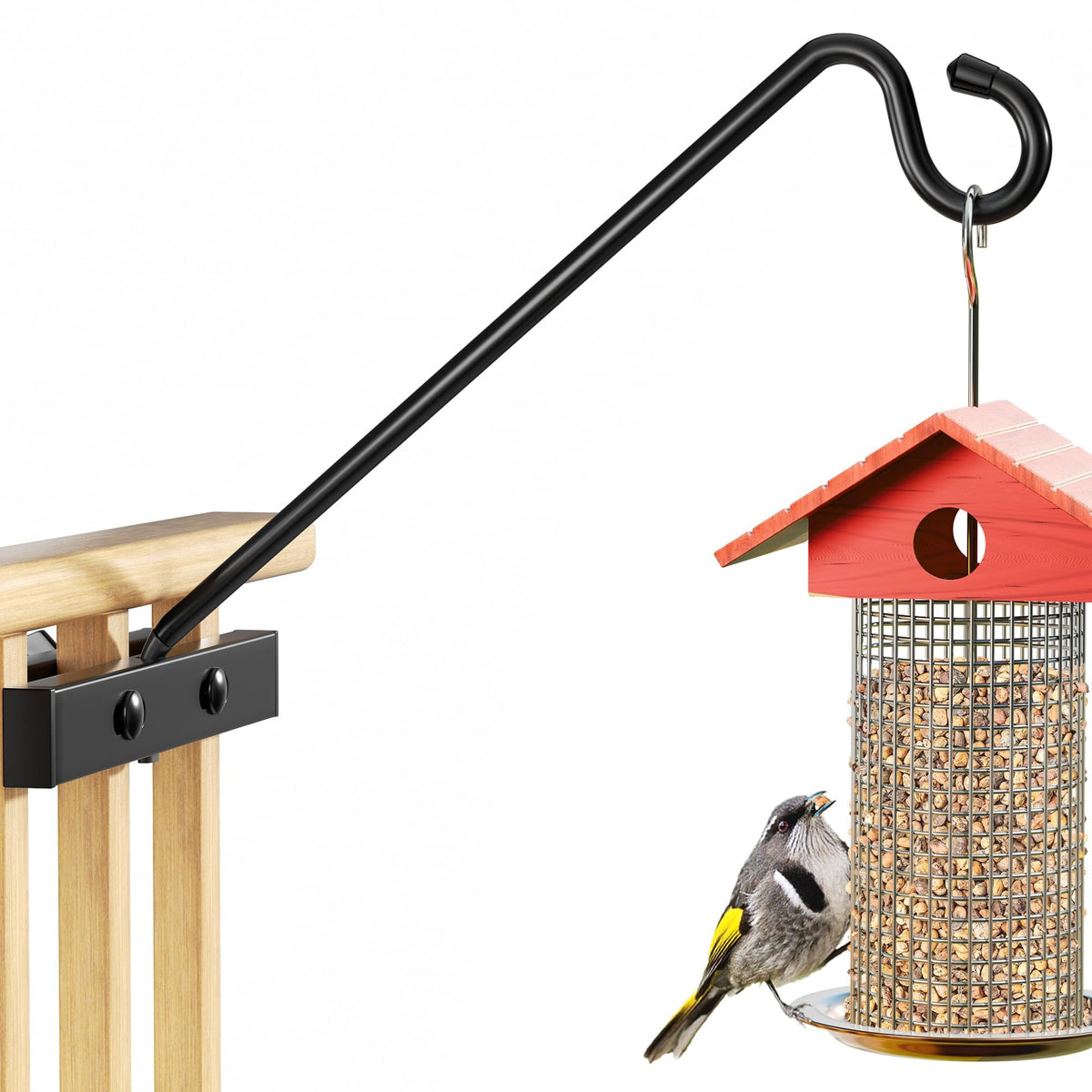 12-Inch Deck Bird Feeder Hanger for Railing, Outdoor Decor Plant Hanger, Balcony Railing Hook - 22LB Capacity - for Hanging Plants, Bird Feeders