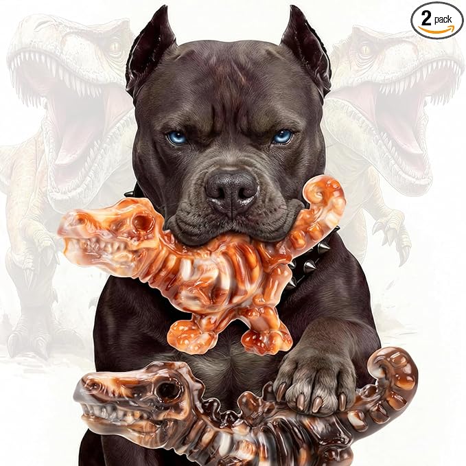 2 Pack Indestructible Dog Chew Toys for Aggressive Chewers: Ultra-Dense Nylon, Bacon Flavor Chew Bones, Heavy Duty Tough Toys for Large Dogs 20-90