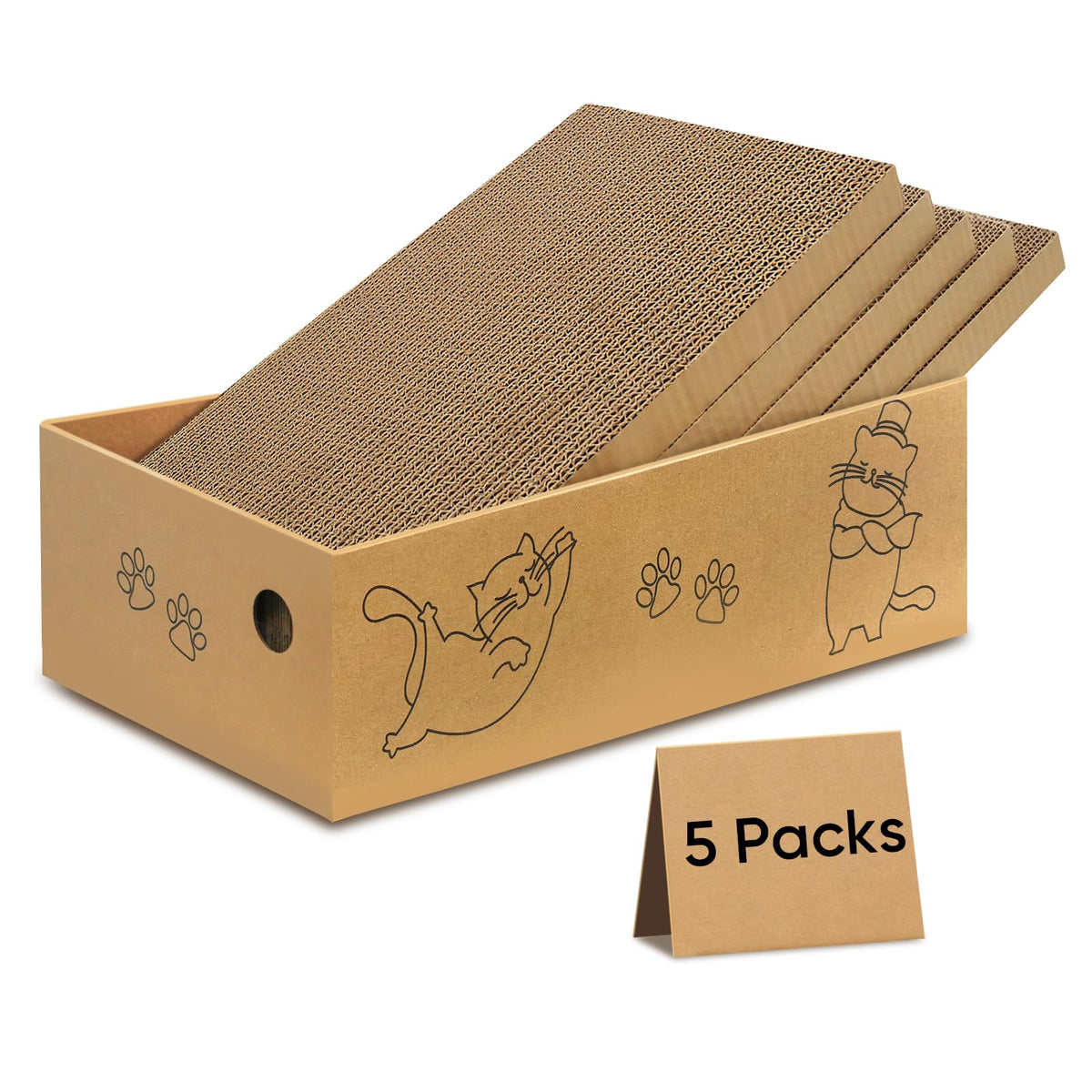 Cat Scratcher, 5 Packs in 1 Cardboard Box Cat Scratching Pad for Indoor Cats and Kitten, Cat Scratch Pad to Protect Furniture, Large Size