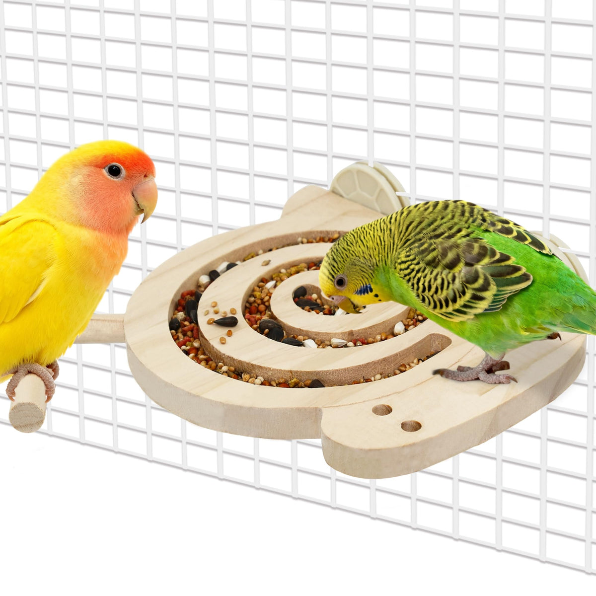 Bird Foraging Toys with Perch, Kiln-Dried Wood Bird Enrichment Toys for Slow Feeder, Parakeet Toy for Cages Reduce Seed Mess, Visible Food Design