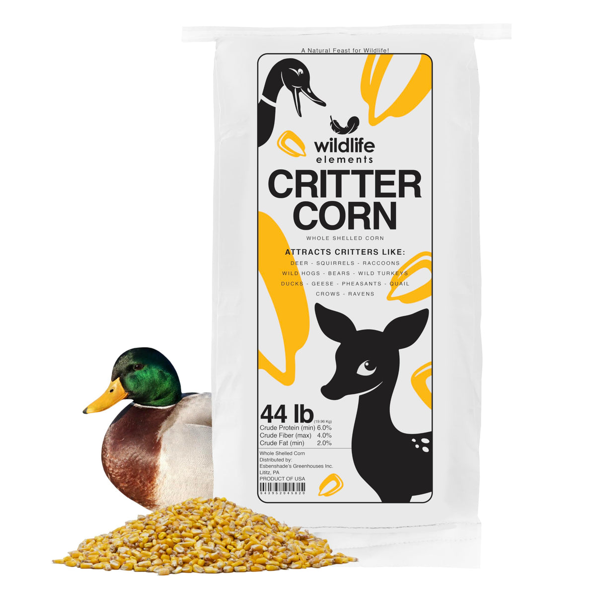 Critter Corn, Natural Whole Shelled Corn for Wildlife, 44lb Bag – High-Energy Feed for Deer, Squirrels, Turkeys, Ducks, Raccoons, and More – USA