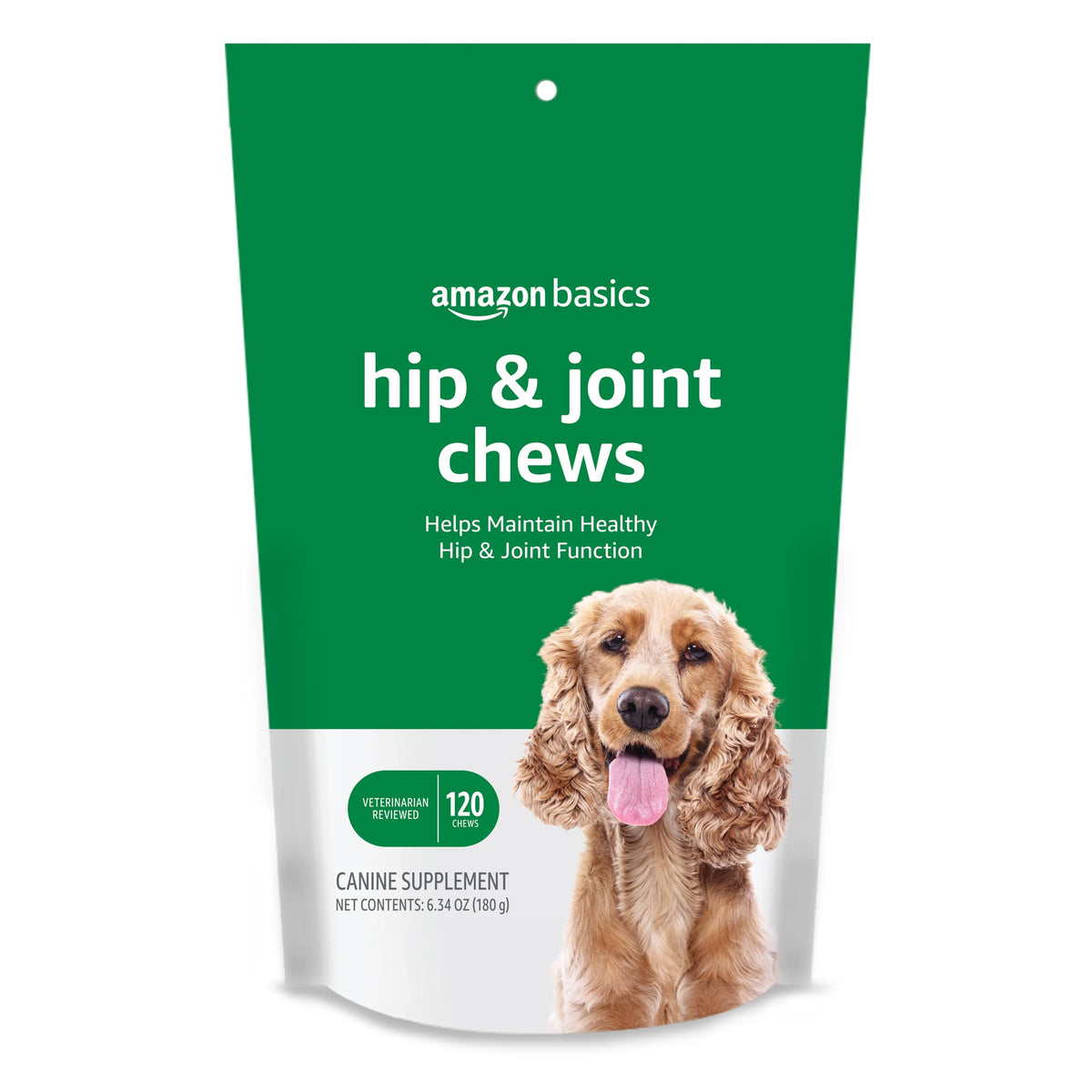 Basics Dog Hip & Joint Daily Supplement Chews with Glucosamine, MSM, and Vitamin C, Duck Flavored, 120 Count (Previously Solimo)
