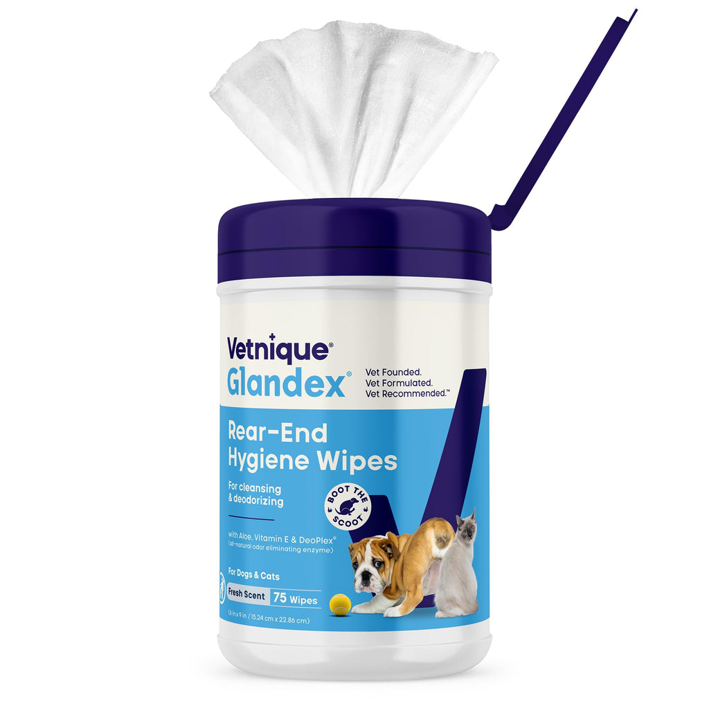 Vetnique Glandex Dog Wipes for Pets Cleansing & Deodorizing Anal Gland Hygienic Dog & Cat Wipes with Vitamin E, Skin Conditioners and Aloe (75ct)