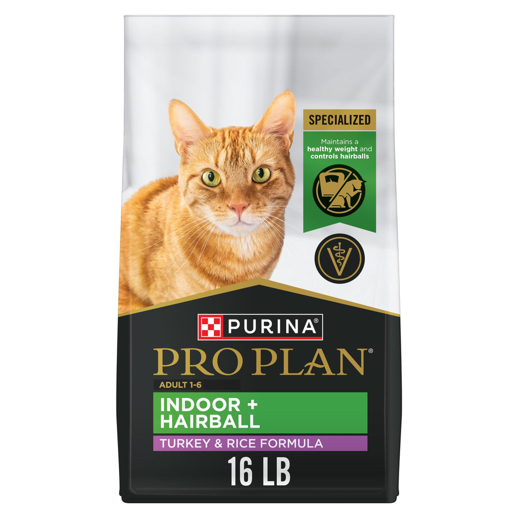 Purina Pro Plan Hairball Management, Indoor Cat Food, Turkey and Rice Formula - 16 lb. Bag