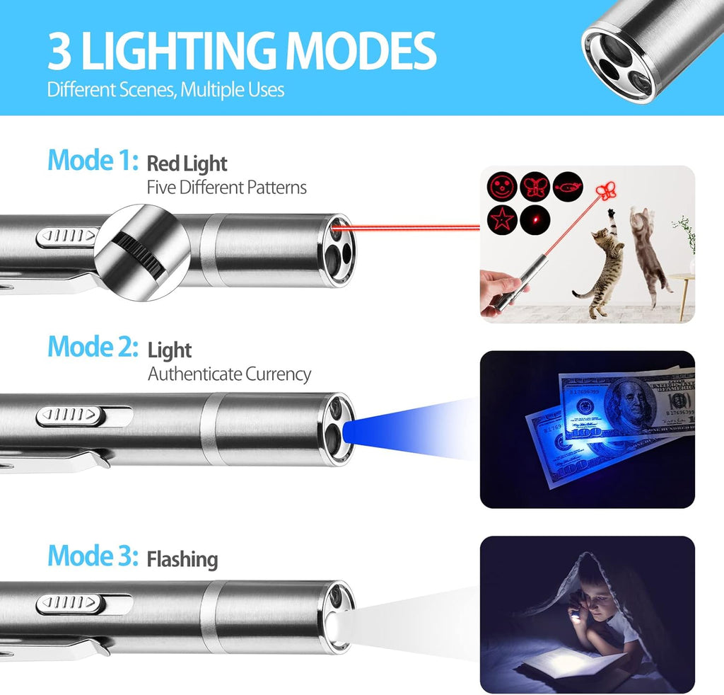 Laser Pointer Cat Toy, Interactive Toy with Red Dot LED Light Pointer, Long Range 3 Modes Projection Playpen for Kitten Interaction,USB Recharge