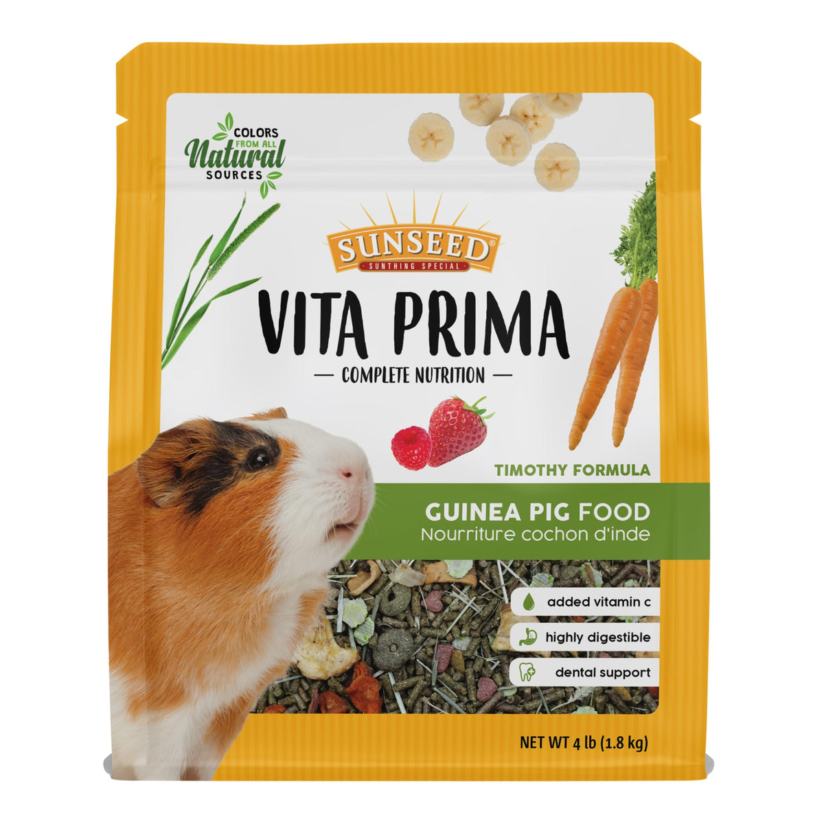 Sunseed Vita Prima Guinea Pig Food 4 lbs. with Timothy Hay, Alfalfa, Vegetables, Seeds Grains, and Added Vitamin C for Wholesome Daily Nutrition and