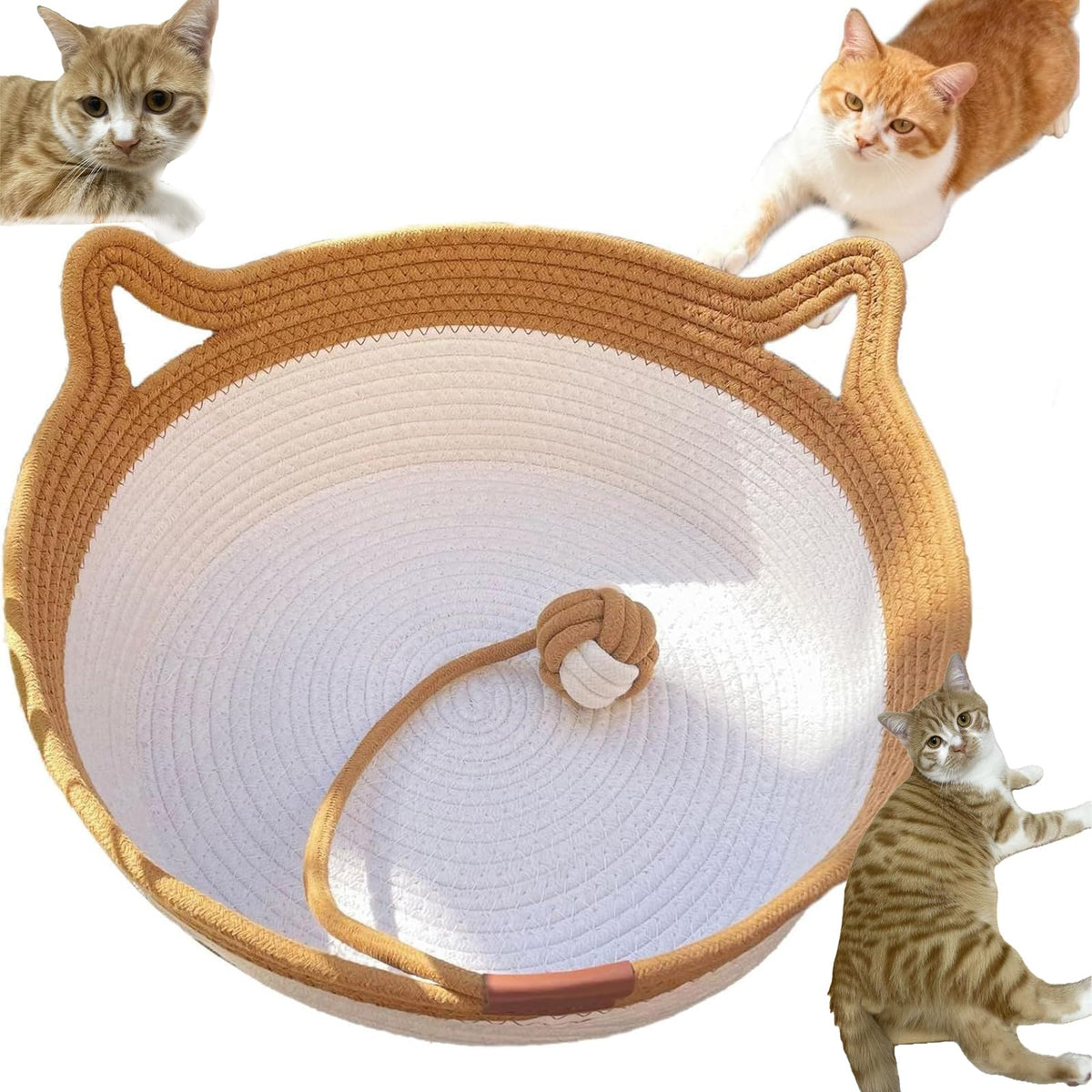 Large Stimulicat Cat Bed Rope Cotton with Cushion, Eliminates Bed Rejection Round Pet Basket, Boho Catbed for Cats Handwoven Scratchable Breathable